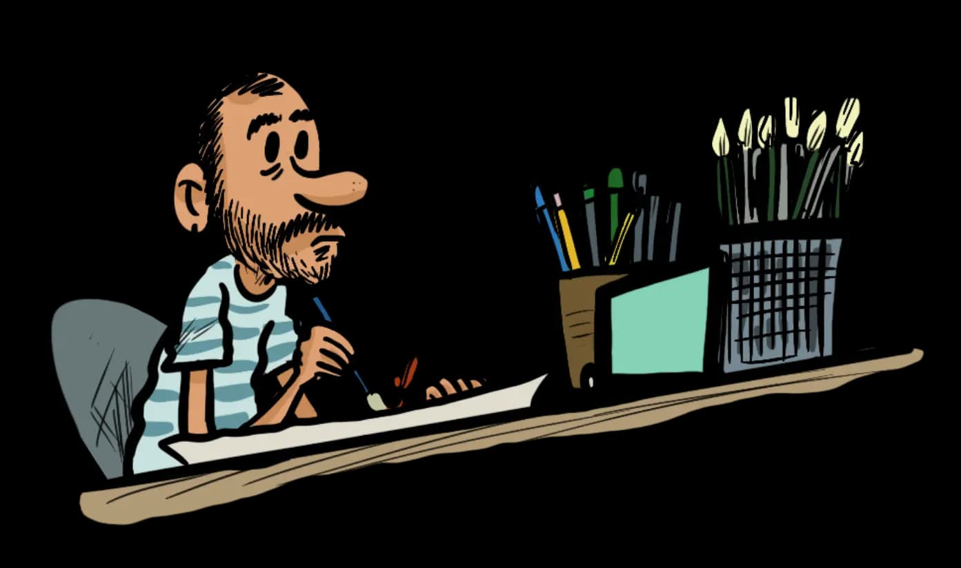 Viñeta de Felix dibujando